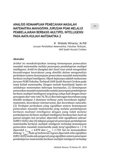 PDF ANALISIS KEMAMPUAN PEMECAHAN MASALAH MATEMATIKA MAHASISWA JURUSAN