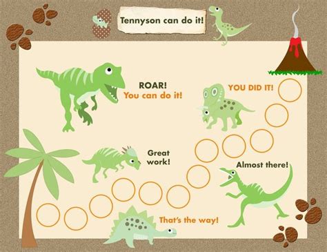 Printable Reward Chart For Children Personalized Dinosaur Etsy 공룡