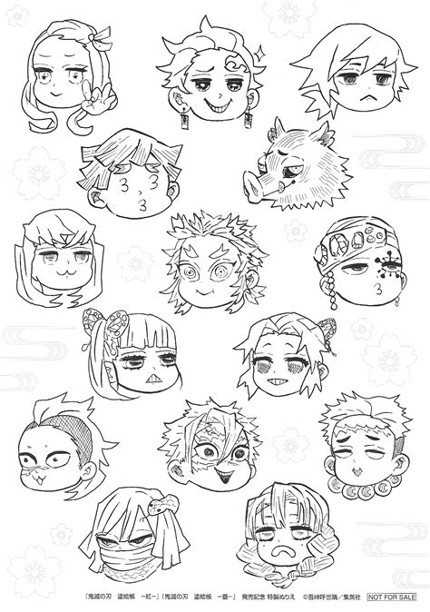 Uncolored Chibi Characters From The Official Kimetsu No Yaiba Paint