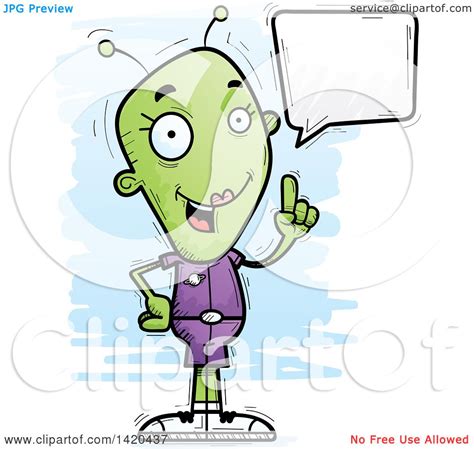 Clipart Of A Cartoon Doodled Female Alien Holding Up A Finger And