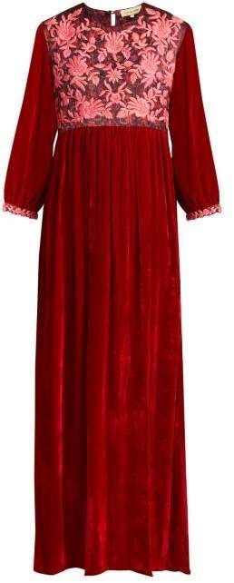 Muzungu Sisters Touba Embroidered Velvet Dress Womens Red