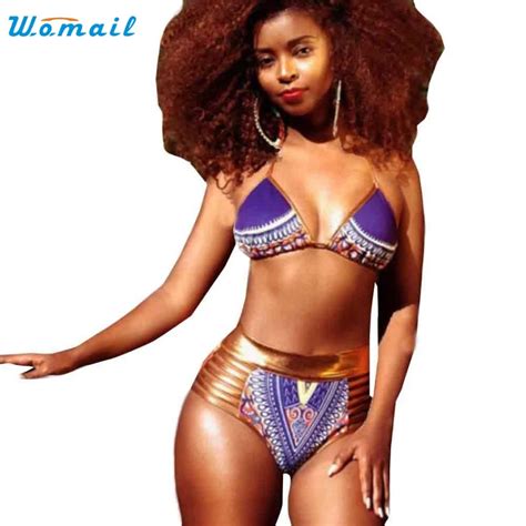 Women African Exotic Print Bikini Set Swimwear Push Up Padded Bra Swimsuit Beachwear Activing
