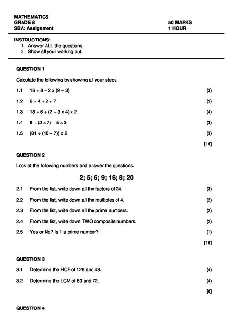 Gr 8 Maths Sba Term 1 Teacha