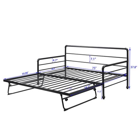 Twin Size Steel Sofa Bed Frame With Trundle Bed Black