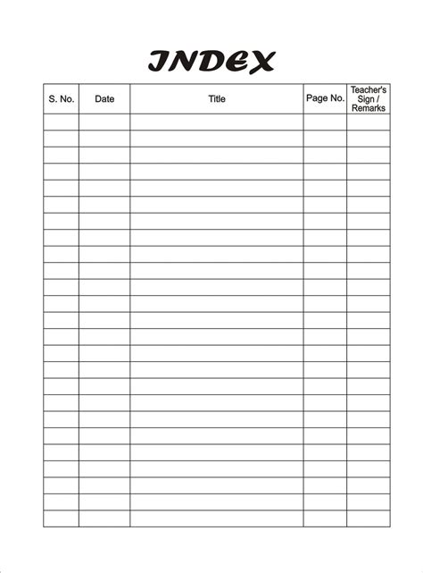 Printable Index Templates E3e