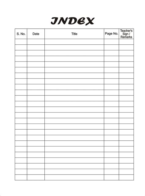 Printable Index Templates E3e