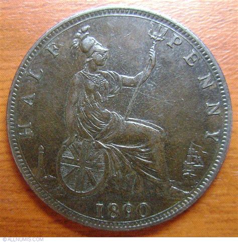 Halfpenny 1890 Victoria 1837 1901 Great Britain Coin 34815