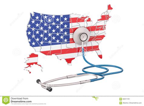 Usa Map With Stethoscope National Health Care Concept 3d Rendering