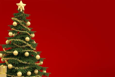 Árbol Festivo De Navidad En Fondo Rojo 73567