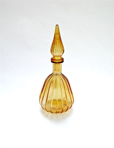 1960s Retro Vintage Amber Glass Decanter Genie Bottle With Etsy Amber Glass Glass Decanter