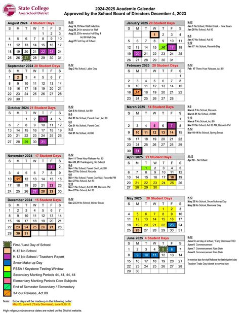 2024 2025 Academic Calendar