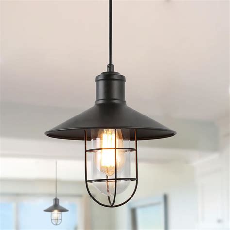 Pendant vintage industrial ceiling light retro black style metal shade lamp kit. LNC Pendant Lighting 1-Light Black Mini Pendant with ...