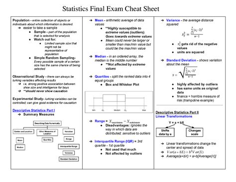 Statistics Final Exam Cheat Sheet Cheat Sheet Statistics Docsity