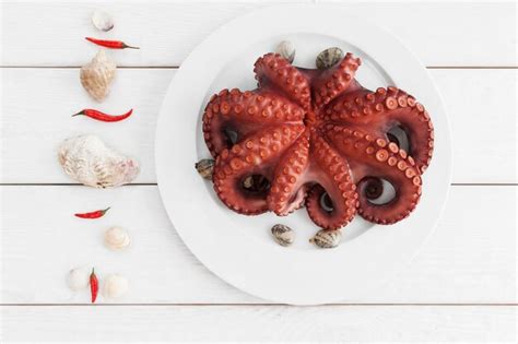 Premium Photo Whole Fresh Raw Octopus On Plate Flay Lay