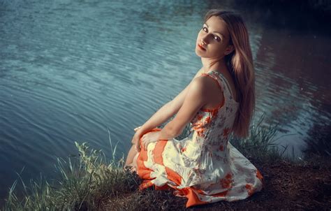 Wallpaper Look Girl Pose River Long Hair Sundress Vadim Aksenov Anastasia Molkova For
