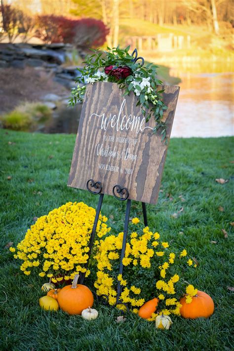 Wedding Welcome Sign And Fall Decor For An Outdoor Wedding In Nj