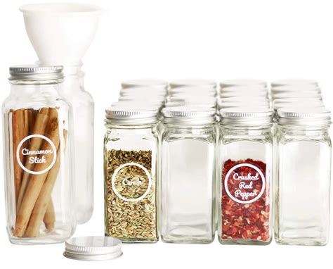 Buy Spiceluxe Premium Spice Jar Set 26 Empty Square Glass Jars Silver