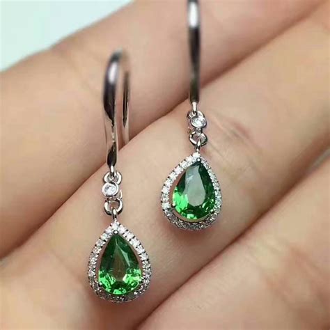Natural Green Diopside Gem Drop Earrings Silver Natural Gemstone