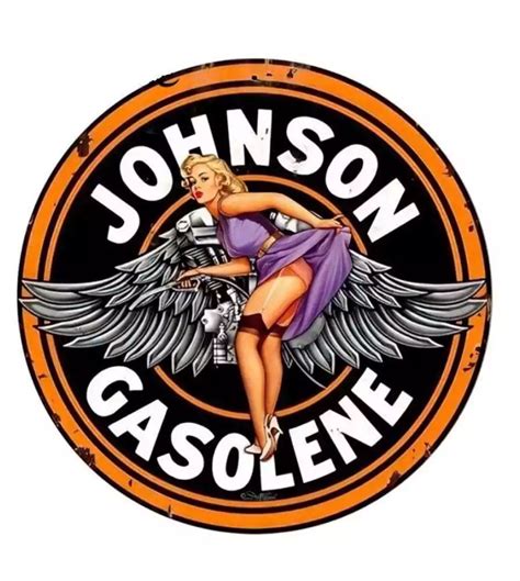 Extra Thin Pin Up Sticker In Front Of The Logo Johnson Gasolene Garage Sticker