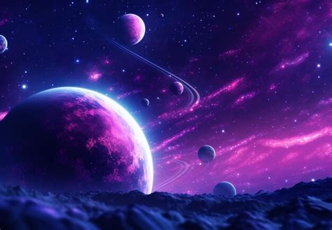 Premium Photo Purple And Blue Planets In A Purple Sky With Stars