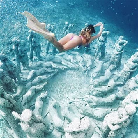 A Woman Is Swimming In The Ocean With Corals And Other Marine Life