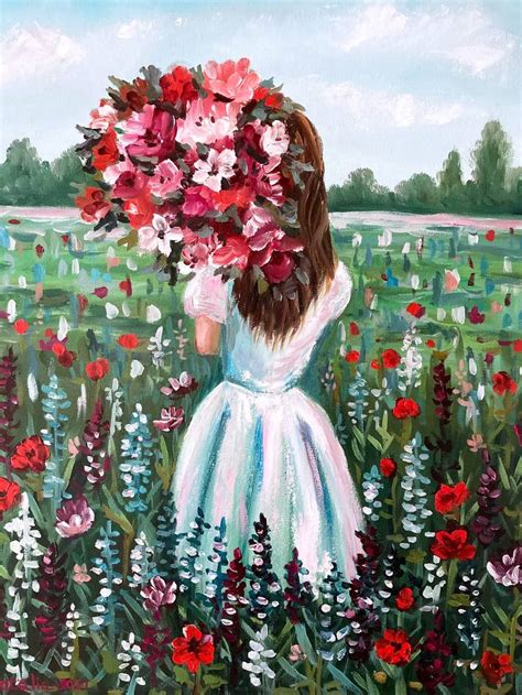 Girl With Flowers Painting By Natalia Karapunarly Saatchi Art