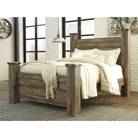 Signature Design By Ashley Trinell Rustic Look Queen Poster Bed