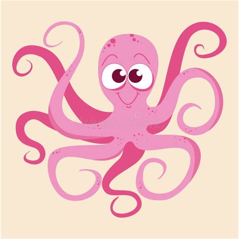 Cartoon Cute Octopus Vector Flat Illustration Of Pink Octopus Stock