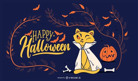 Happy Halloween Cat Illustration Vector Download