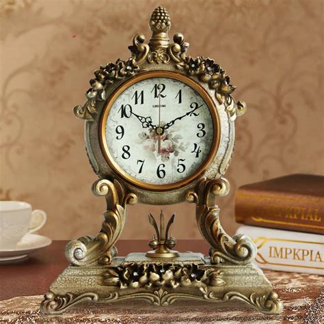 1pcs Antique Continental Clock Mute Living Room Table Clock Bedside