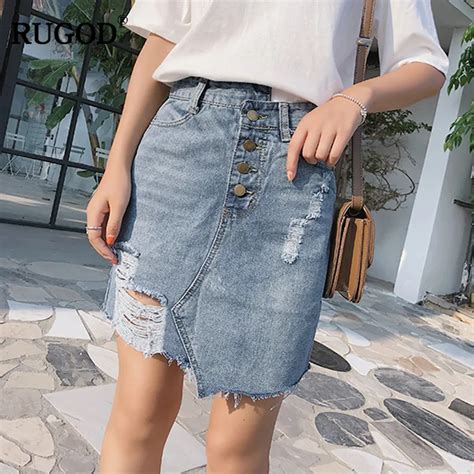 Rugod High Waist Package Hip Jeans Skirt Hole Sexy Women 2019 Newest Fashion Denim Skirt Female
