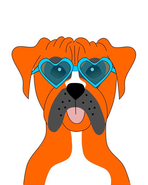 Boxer Dog Wearing Heart Glasses Art Print 8x10 Printable Dog Portrait