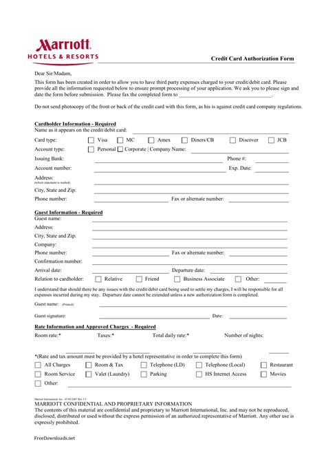 After that, your credit card authorization form hotel is ready. Download Marriott Credit Card Authorization Form Template | PDF | Anything! | FreeDownloads.net