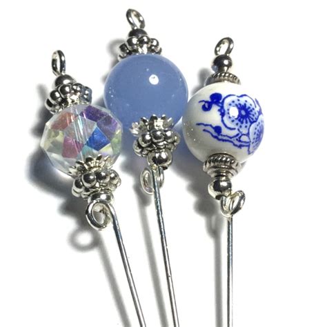 3 X 4 Silver Hat Pins Vintage Style Blue And Clear Glass Etsy