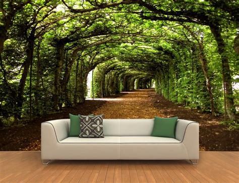 Compelling 3d Effect Forest Road Wallpaper Mural For Living Room