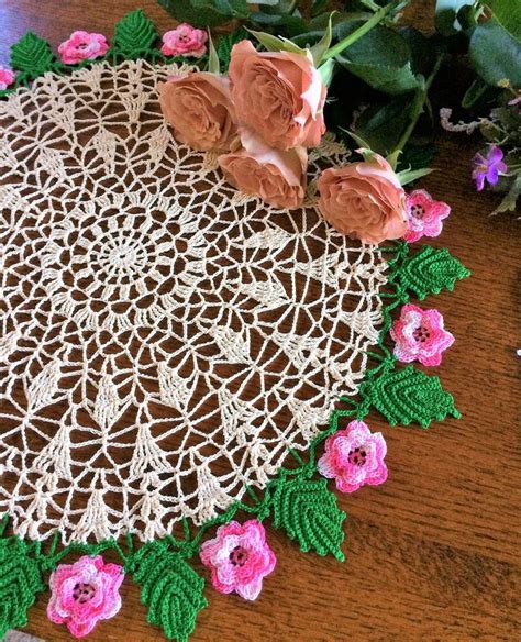 Crochet Doily Made To Order Doily Crochet Pink Rose Doily Crochet