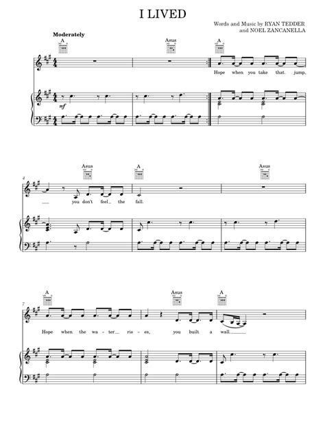 I Lived Sheet Music For Piano Vocals By Onerepublic Music Notes By