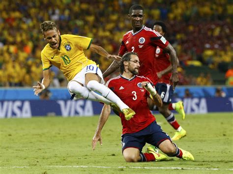 Neymar Being Fouled In The World Cup 2014 In Brazil Vs Colombia