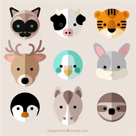 Several Nice Flat Animal Avatars Adobe Illustrator Graphic Design