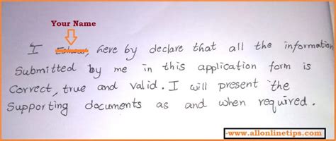 Handwritten Declaration Form Format For Ibps Po Clerk Example