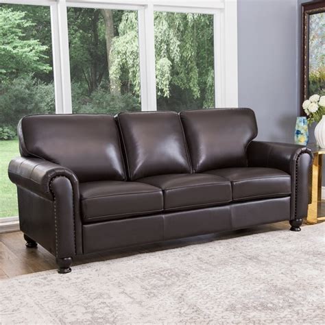 Abbyson London Brown Top Grain Leather Sofa Overstock 9970940