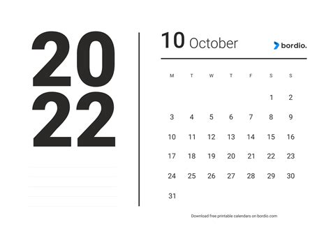 October 2022 Printable Calendar Templates For Free In Pdf Bordio