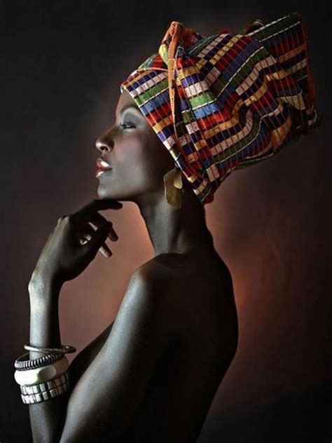 African Nude Woman Indian Headband Portrait Canvas Black Wall Etsy