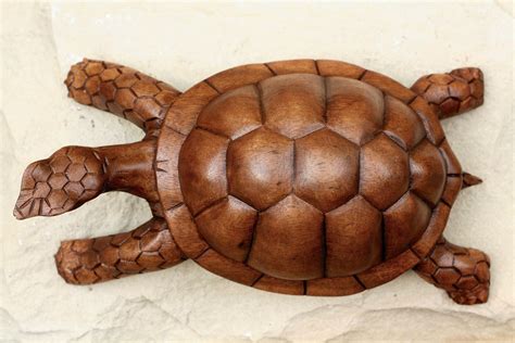 12 Wooden Tortoise Turtle Statue Hand Carved Sculpture Wood Home Decor