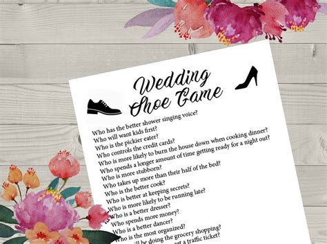 Wedding Shoe Printable Game Wedding Shoe Game Questions Wedding Reception Game Fun Wedding