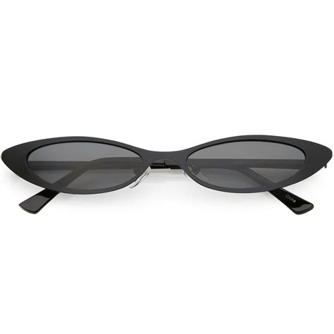90 s small slim cat eye sunglasses flat metal oval lens 54mm black smoke