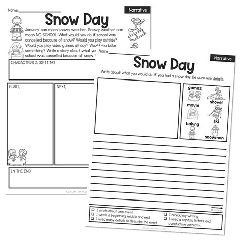 2nd Grade January Writing Pages Narrative Snowy Day Lucky Little
