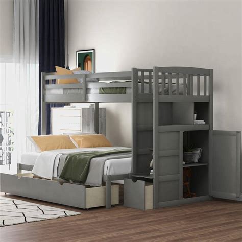 Harper And Bright Designs Gray Twin Over Fulltwin Convertible Bunk Bed
