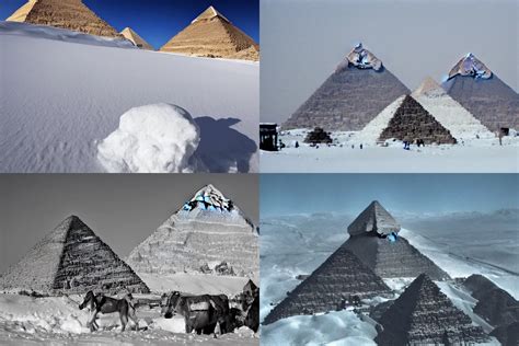 A Photo Of The Pyramids In Egypt Covered In Deep Snow Stable