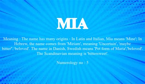 Before that, it was of sporadic use only. Mia Name Meaning